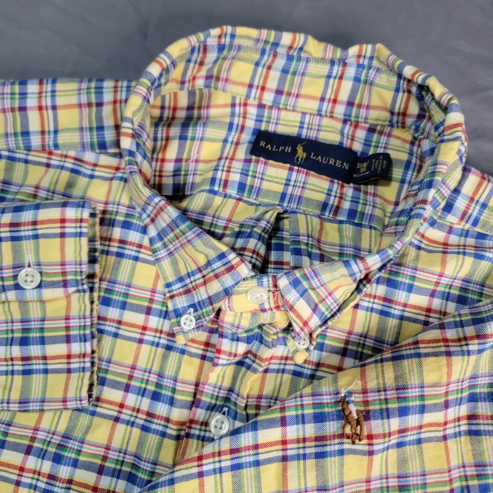Ralph Lauren Oxford Mens 3XB Yellow Plaid Big & Tall Colorful Easter Long Sleeve